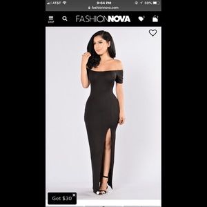 Maxi off the shoulder black dress.